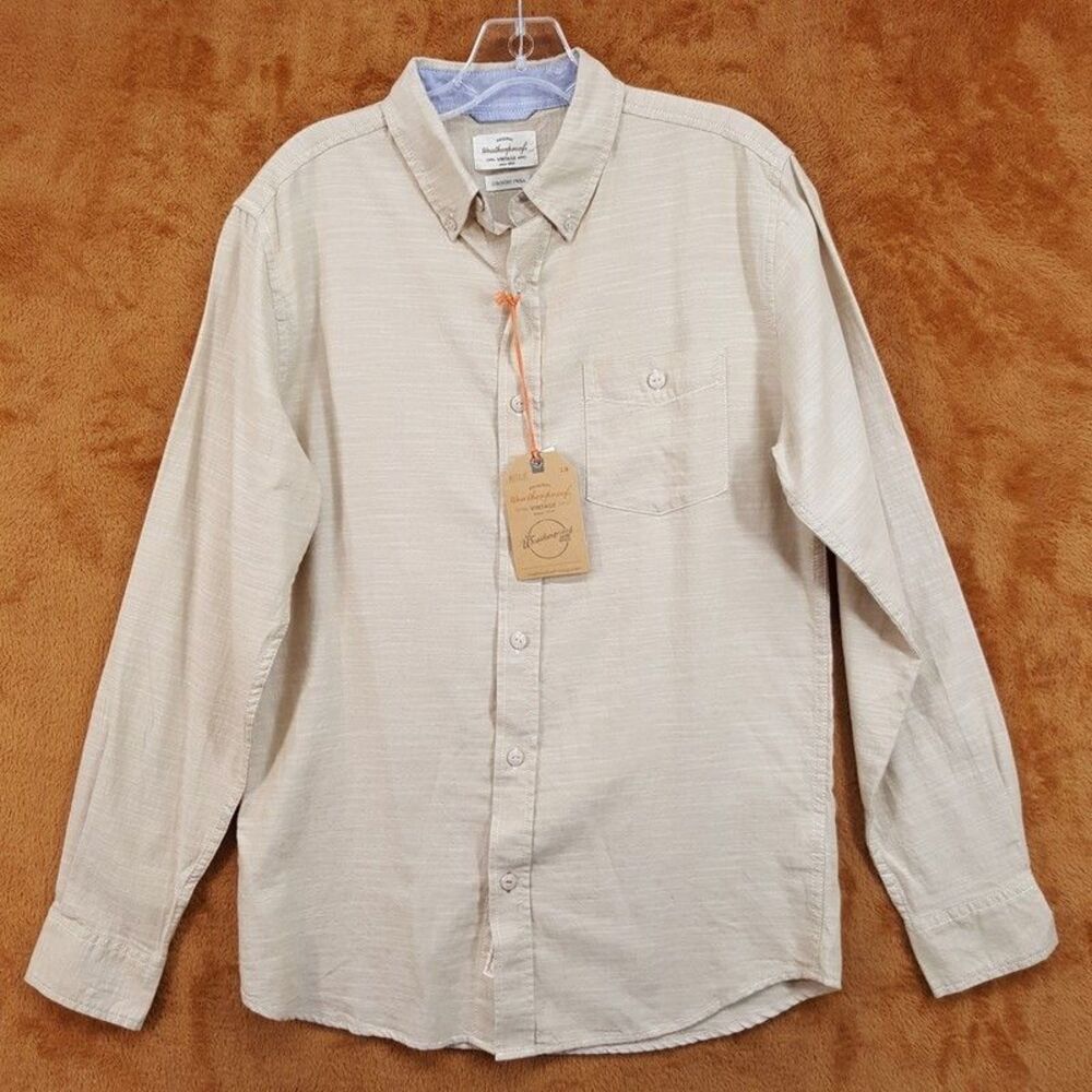 WEATHERPROOF VINTAGE Shirt Mens Small Tan Button Down Country Twill Pocket